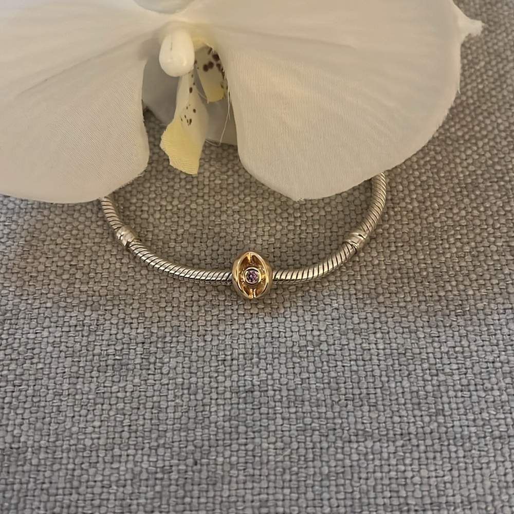 Pandora 14k Gold Eye Charm with Purple Cz